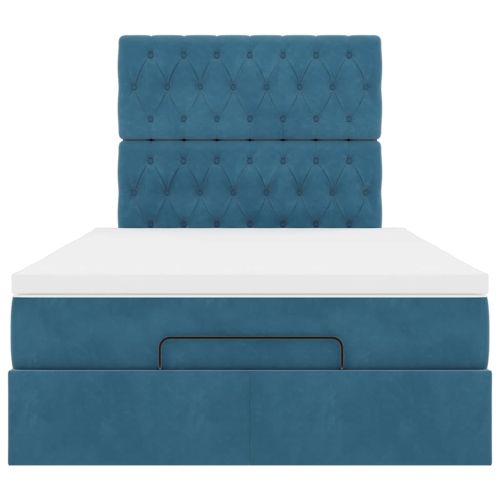 Османска легло с матраци и LED, тъмносиньо, 120x190 см, кадифе