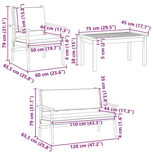 Градински Софа Комплект 4 pcs Кафяво 120 x 65,5 x 79 см