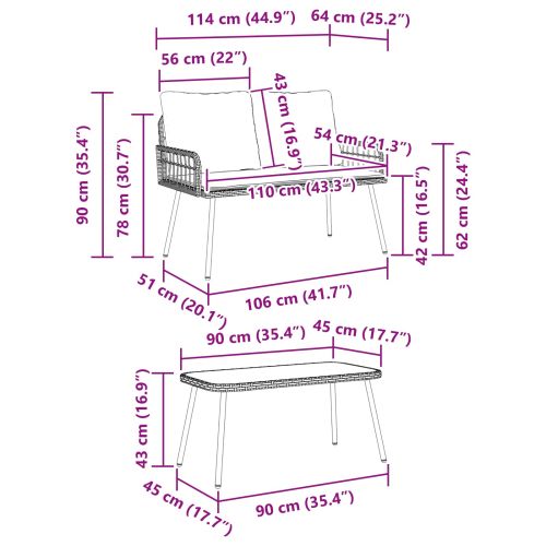 Комплект за хранене в градината 2 pcs Черно полиратан