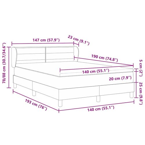 Легло с пружинирана основа с таблото Черно 140 x 190 cm текстил