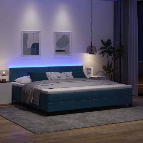 LED кутия за пружини с легло Тъмен син 200 x 200 cm Кадифе