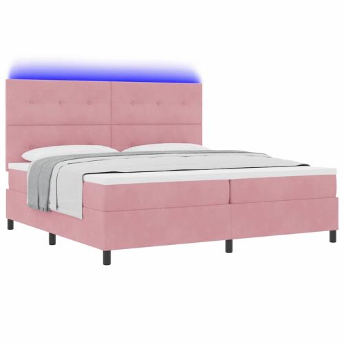 LED кутия за пружини с легло Розово 200 x 200 cm Кадифе