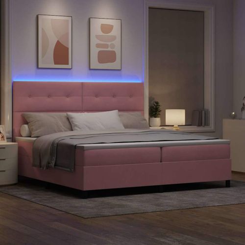 LED кутия за пружини с легло Розово 200 x 200 cm Кадифе