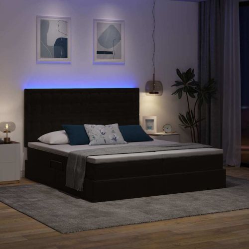 Легло с LED ленти с таблото Черно 200 x 200 cm Кадифе
