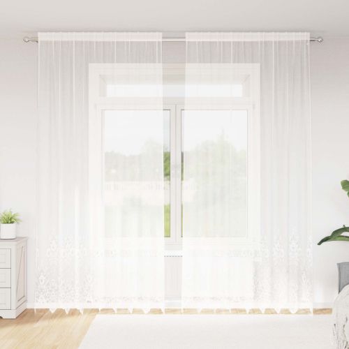 Перде от дантела С завеси Флорален Бяло 260x200см Полиестер