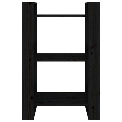 Библиотека/разделител за стая, черна, 60x35x91 см, бор масив