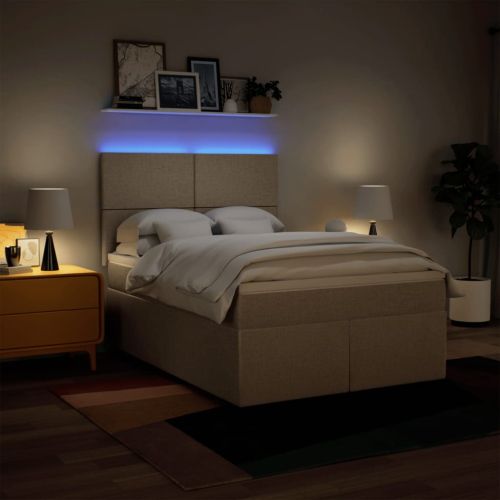 Боксспринг легло с матрак, кремаво, 140x190 см, плат