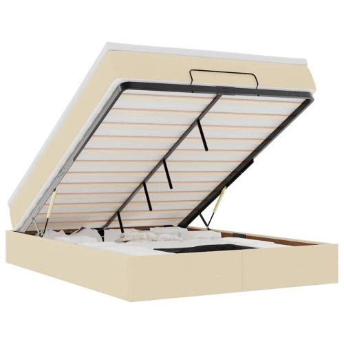 Османска легло с матрак, кремаво, 140x190 см, плат