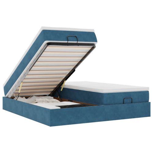 Османска легло с матраци, тъмносиньо, 200x200 см, кадифе