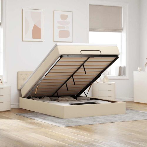 Османска легло с матрак, кремаво, 140x190 см, плат