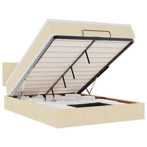 Османска легло с матрак и LED, кремаво, 140x190 см, плат