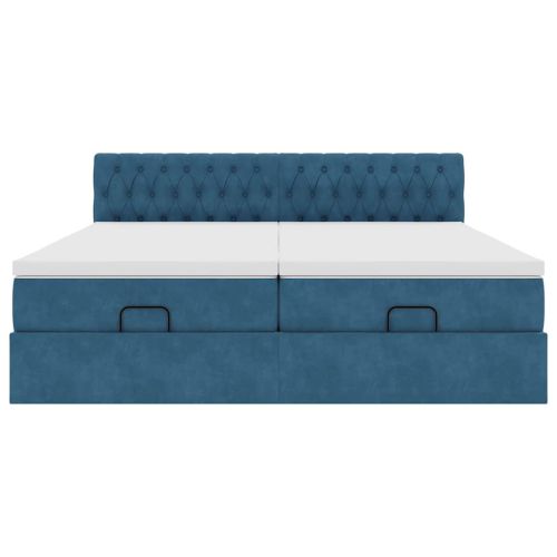 Османска легло с матраци и LED, тъмносиньо, 200x200 см, кадифе