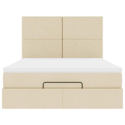 Османска легло с матрак, кремаво, 140x190 см, плат