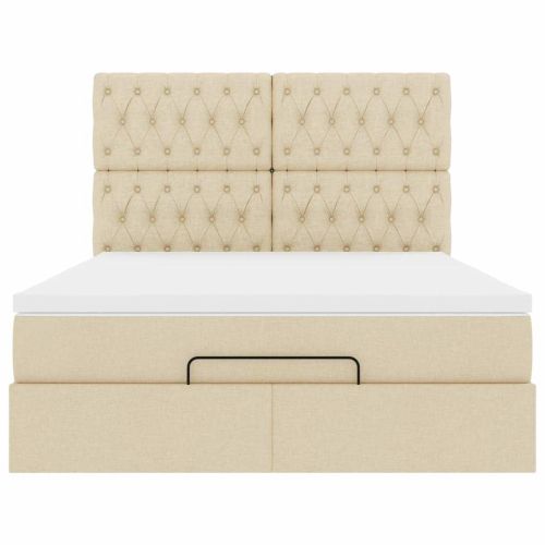 Османска легло с матрак, кремаво, 140x190 см, плат