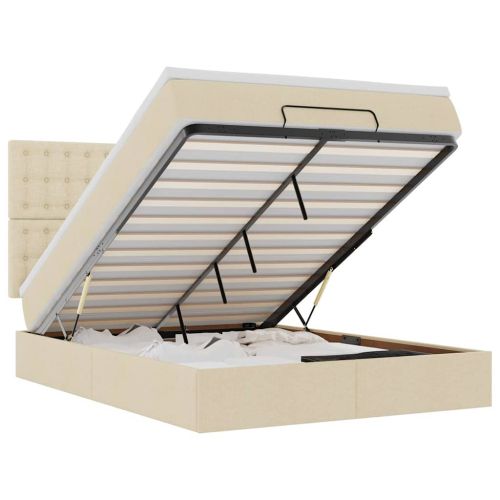 Османска легло с матрак, кремаво, 140x190 см, плат