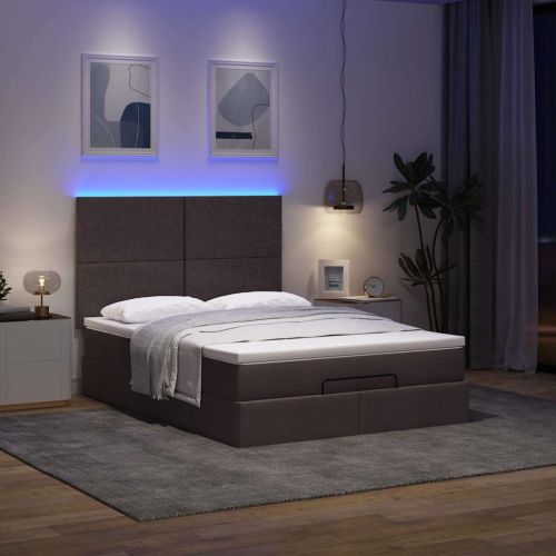 Османска легло с матрак и LED, тъмнокафяво, 140x190 см, плат