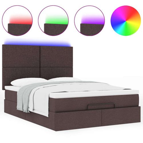 Османска легло с матрак и LED, тъмнокафяво, 140x190 см, плат