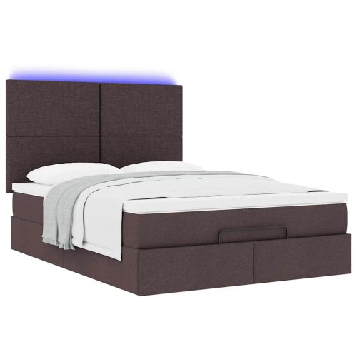 Османска легло с матрак и LED, тъмнокафяво, 140x190 см, плат