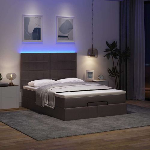 Османска легло с матрак и LED, тъмнокафяво, 140x190 см, плат