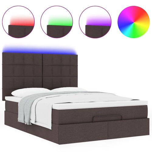 Османска легло с матрак и LED, тъмнокафяво, 140x190 см, плат