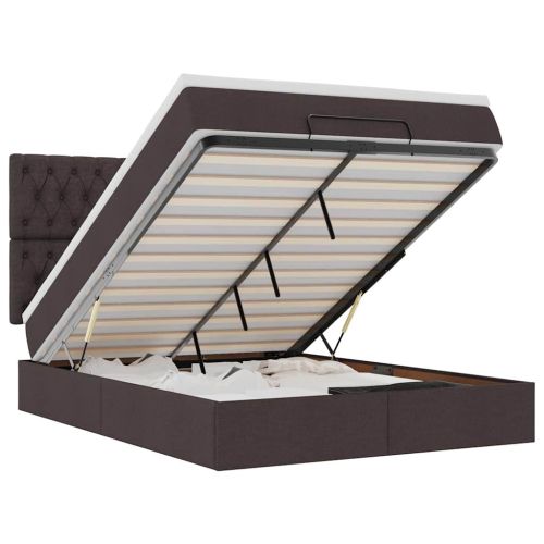 Османска легло с матрак и LED, тъмнокафяво, 140x190 см, плат