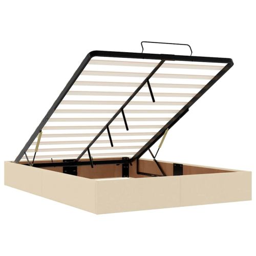 Османска легло с матрак и LED, кремаво, 140x190 см, плат