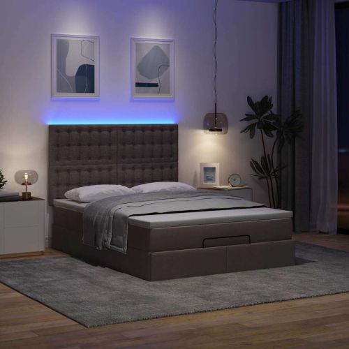 Османска легло с матрак и LED, тъмнокафяво, 140x190 см, плат