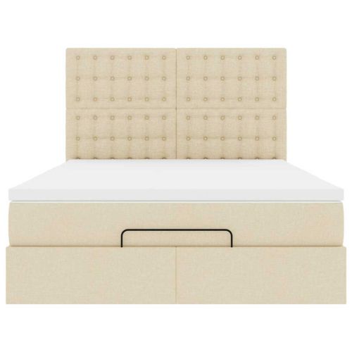 Османска легло с матрак и LED, кремаво, 140x190 см, плат