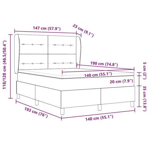 Легло с пружинирана основа Тъмен кафяв 190 x 140 см текстил