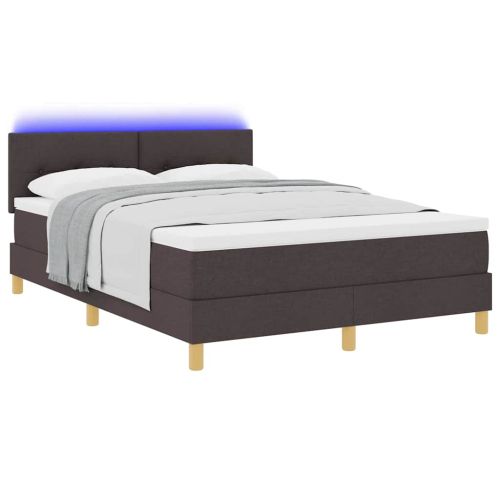 LED кутия за пружини с легло Тъмен кафяв 140 x 190 cm текстил
