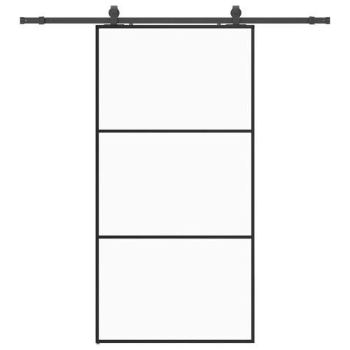 Плъзгаща се врата с механизъм черна 102x205 см ESG стъкло