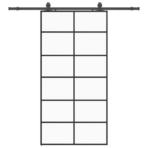 Плъзгаща се врата с механизъм черна 102x205 см ESG стъкло