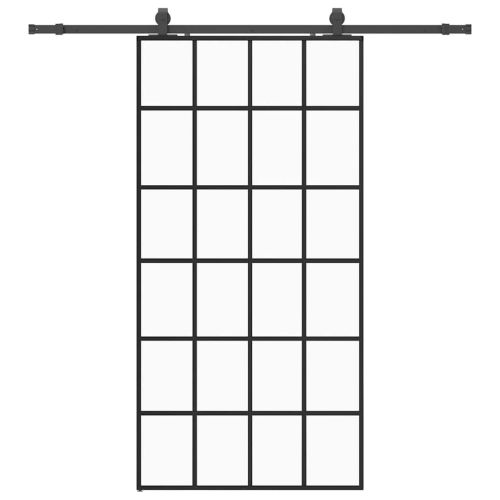 Плъзгаща се врата с механизъм черна 102x205 см ESG стъкло