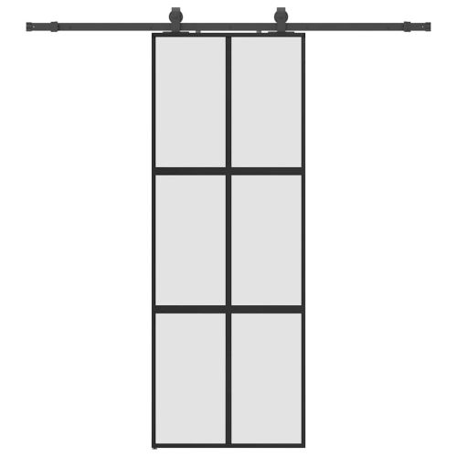 Плъзгаща се врата с комплект обков Черно 76x205 cm