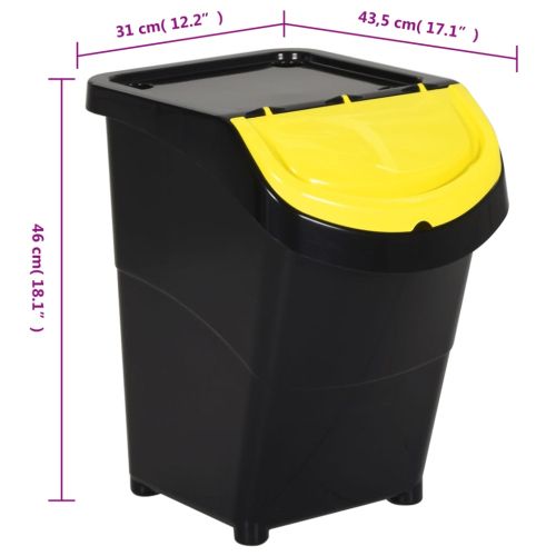 Стифиращи кошчета за отпадъци с капаци 3 бр черно PP 120 л