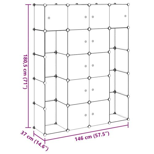 Модулен шкаф с 14 отделения, черно и бяло, 37x146x180,5 см