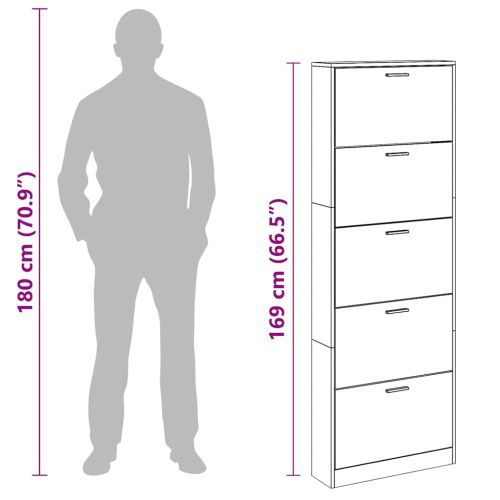 Дървен шкаф за обувки с 5 отделения, дъб