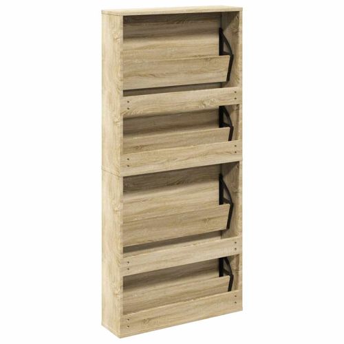 Шкаф за обувки 4 нива с огледала, дъб, 63x17x134 cм