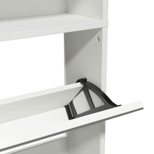 Шкаф за обувки на 4 нива с огледала, бял, 63x17x134 cм