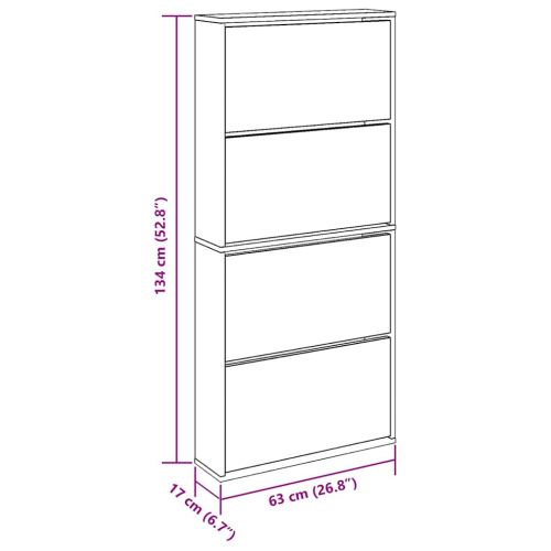 Шкаф за обувки на 4 нива с огледала, бял, 63x17x134 cм