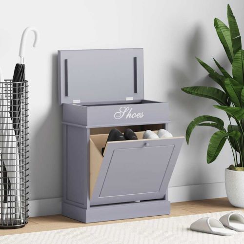 Шкаф за обувки, сив, 50x28x58 см, дърво от пауловния