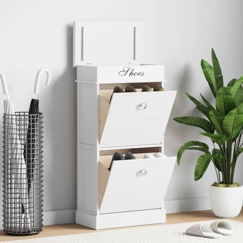 Шкаф за обувки, бял, 50x28x98 см, дърво от пауловния