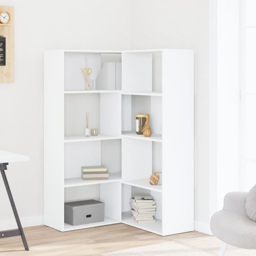 Ъглова етажерка 4 нива бял 85x85x140 см инженерно дърво