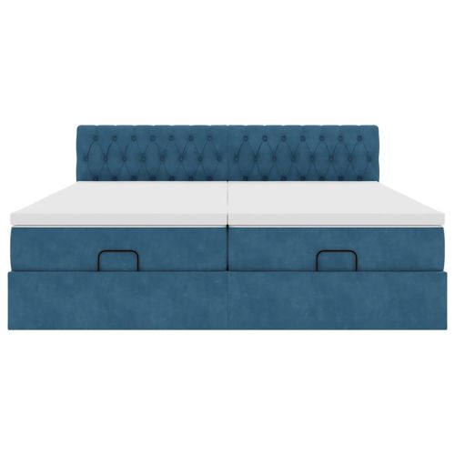 Османска легло с матраци, тъмносиньо, 180x200 см, кадифе