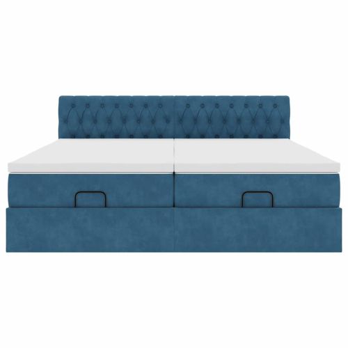 Османска легло с матраци и LED, тъмносиньо, 180x200 см, кадифе