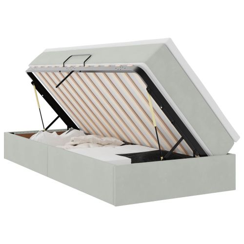 Легло с място за съхранение и матрак Светлосиво 90 x 190 cm