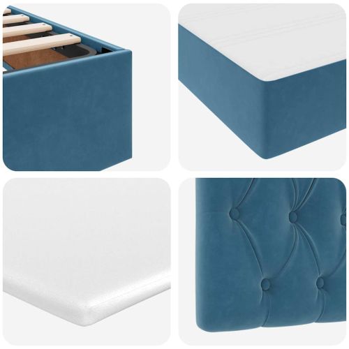 Легло с място за съхранение Тъмен син 90 x 200 cm Кадифе