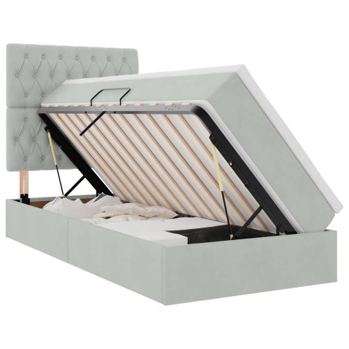 Легло с място за съхранение и LED Светлосиво 90 x 190 cm Кадифе