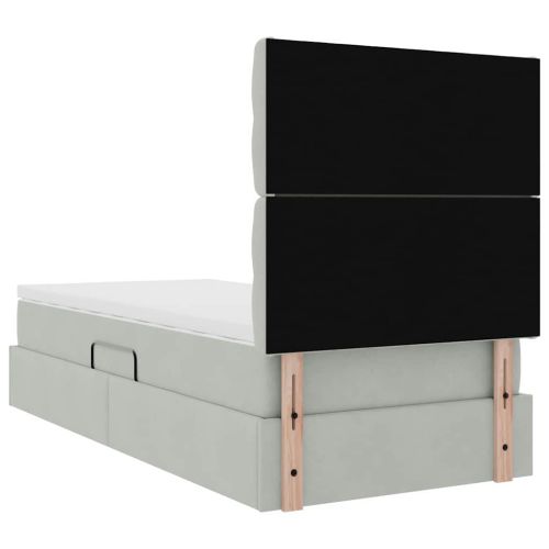 Легло с място за съхранение и LED Светлосиво 90 x 190 cm Кадифе