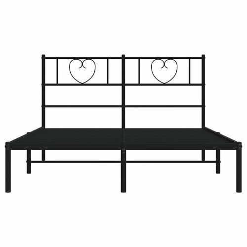 Метална рамка за легло с горна табла, черна, 150x200 см